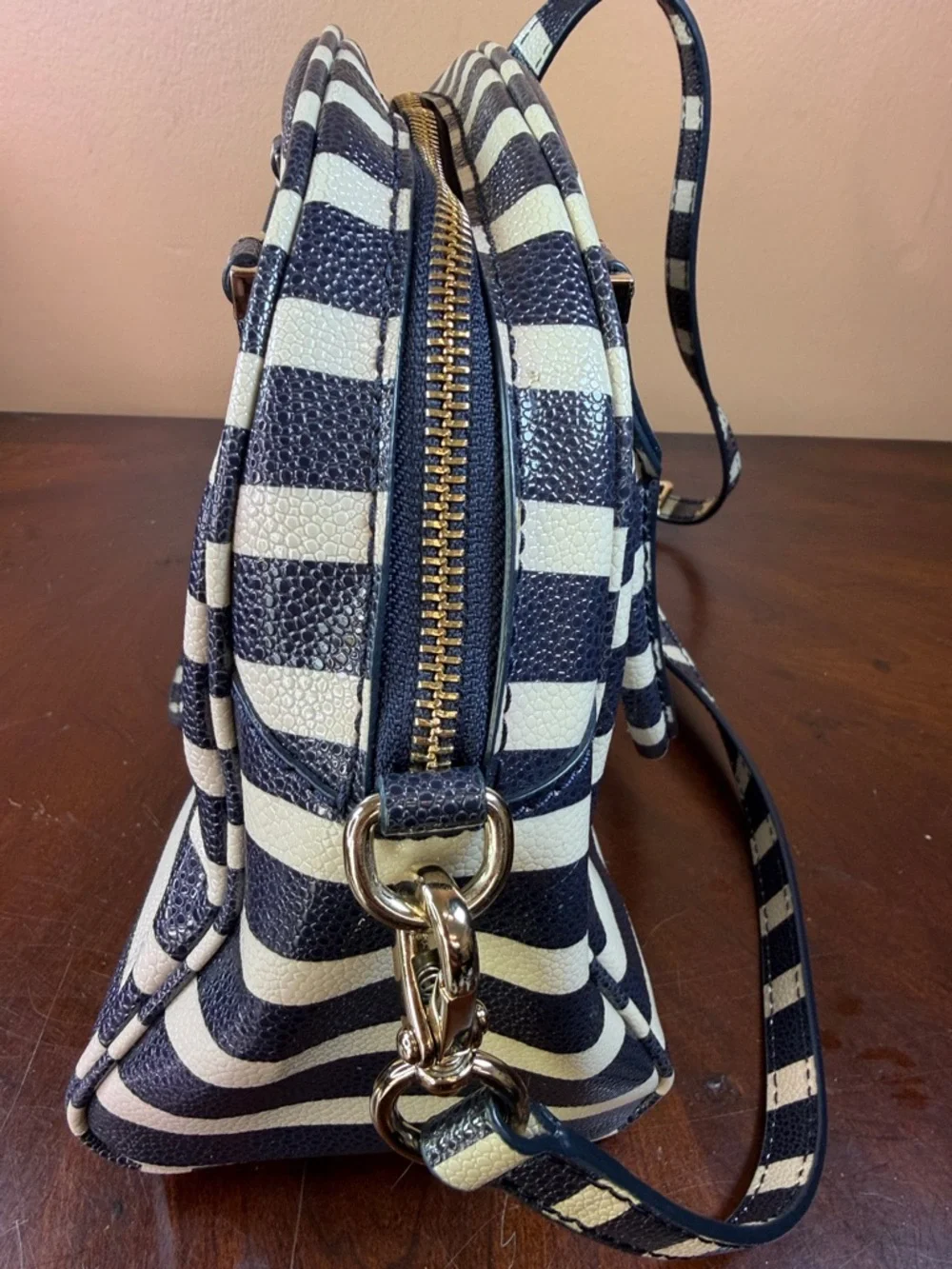 kate‎ spade Black and Cream Striped Dome Satchel